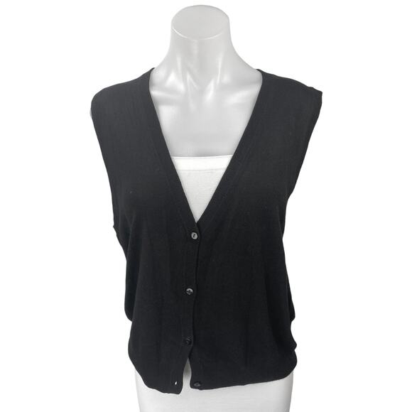 MNG Mango Womens Black Cashmere Sleeveless V neck Button Sweater Vest Tank Top L - Picture 1 of 4